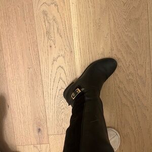 Franco Sarto Black Heeled Boots with Gold Buckle
